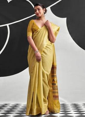 Yellow soft modal cotton saree with woven pallu saree 2