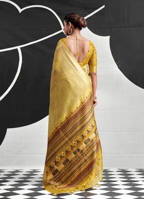 Yellow soft modal cotton saree with woven pallu saree 3