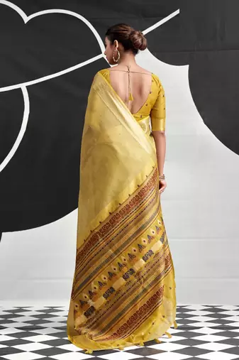 Yellow soft modal cotton saree with woven pallu saree