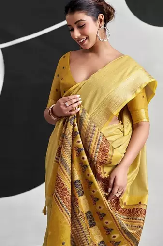 Yellow soft modal cotton saree with woven pallu saree