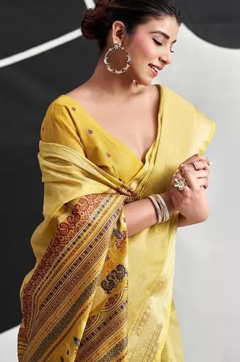Yellow soft modal cotton saree with woven pallu saree