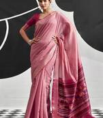 Baby pink soft modal cotton saree with woven pallu saree