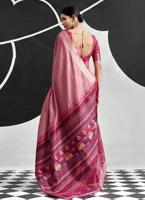 Baby pink soft modal cotton saree with woven pallu saree 2