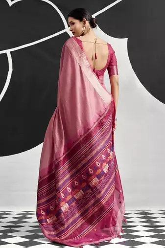 Baby pink soft modal cotton saree with woven pallu saree