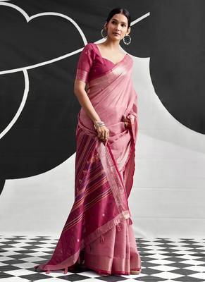Baby pink soft modal cotton saree with woven pallu saree 3