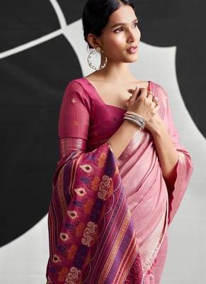 Baby pink soft modal cotton saree with woven pallu saree 4