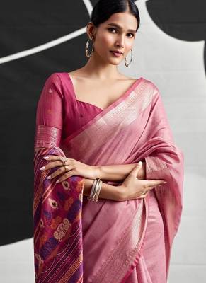 Baby pink soft modal cotton saree with woven pallu saree 5