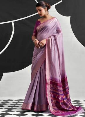Lilac soft modal cotton saree with woven pallu saree 1