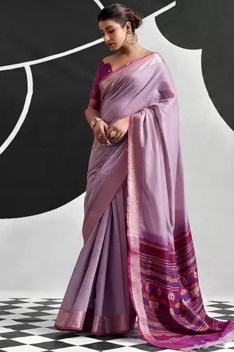 Lilac soft modal cotton saree with woven pallu saree