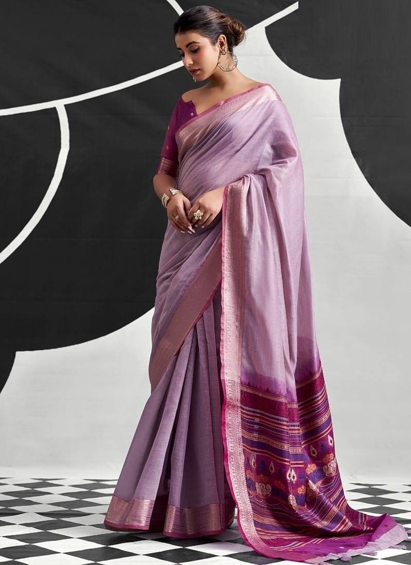 Lilac soft modal cotton saree with woven pallu saree