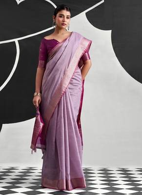 Lilac soft modal cotton saree with woven pallu saree 3