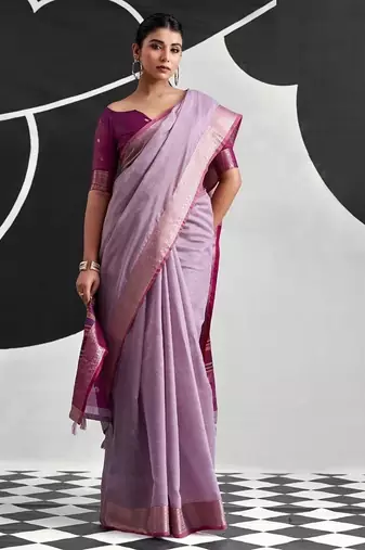 Lilac soft modal cotton saree with woven pallu saree
