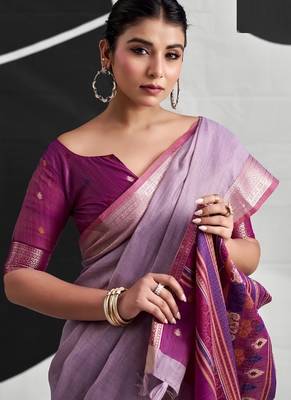 Lilac soft modal cotton saree with woven pallu saree 4