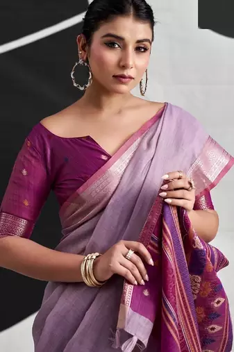 Lilac soft modal cotton saree with woven pallu saree