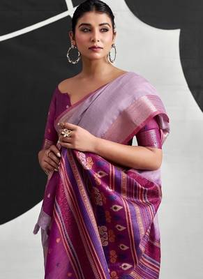 Lilac soft modal cotton saree with woven pallu saree 5