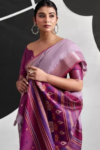 Lilac soft modal cotton saree with woven pallu saree