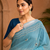 Blue Embroidery Thread And Beats Work Design Fabric Soft Linen Saree With Unstitched Blouse