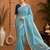 Blue Embroidery Thread And Beats Work Design Fabric Soft Linen Saree With Unstitched Blouse