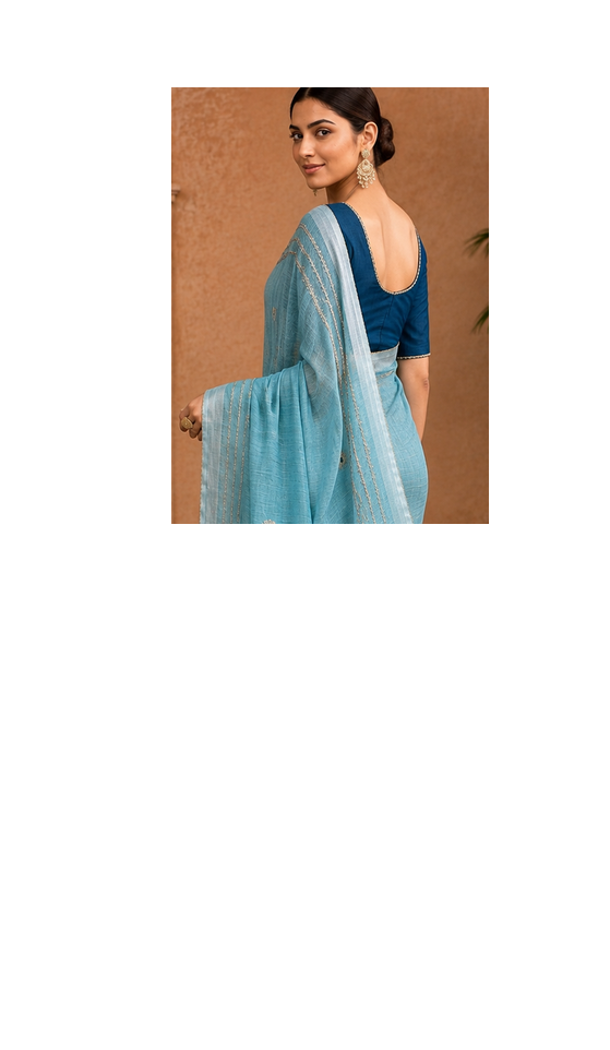 Blue Embroidery Thread And Beats Work Design Fabric Soft Linen Saree With Unstitched Blouse 4