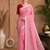 Peach Embroidery Thread And Beats Work Design Fabric Soft Linen Saree With Unstitched Blouse