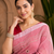 Peach Embroidery Thread And Beats Work Design Fabric Soft Linen Saree With Unstitched Blouse