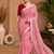 Peach Embroidery Thread And Beats Work Design Fabric Soft Linen Saree With Unstitched Blouse