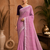 Pink Embroidery Thread And Beats Work Design Fabric Soft Linen Saree With Unstitched Blouse