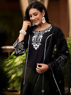 Ethnic Motif Thread Embroidered A-Line Kurta With Afghani Trouser & Dupatta 5