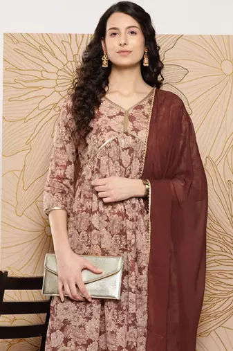 Women Floral Printed Sequinned Pure Cotton Kurta with Trousers & With Dupatta