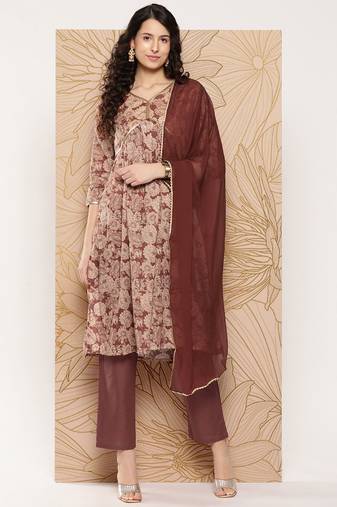 Women Floral Printed Sequinned Pure Cotton Kurta with Trousers & With Dupatta