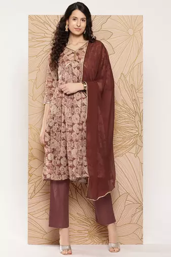 Women Floral Printed Sequinned Pure Cotton Kurta with Trousers & With Dupatta