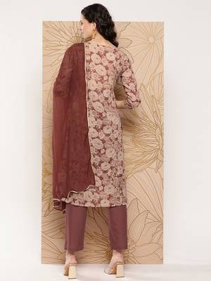 Women Floral Printed Sequinned Pure Cotton Kurta with Trousers & With Dupatta 4