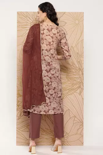Women Floral Printed Sequinned Pure Cotton Kurta with Trousers & With Dupatta