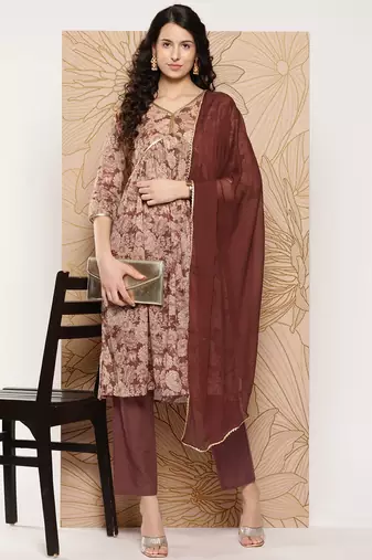 Women Floral Printed Sequinned Pure Cotton Kurta with Trousers & With Dupatta