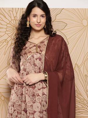 Women Floral Printed Sequinned Pure Cotton Kurta with Trousers & With Dupatta 6