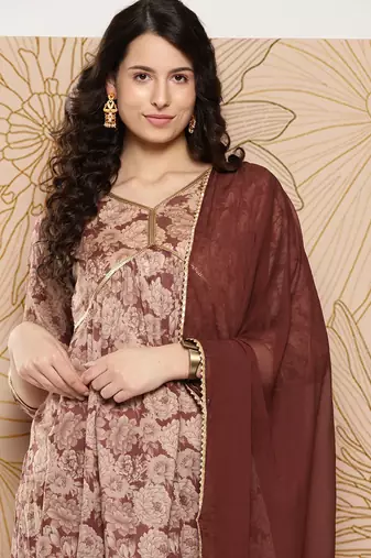 Women Floral Printed Sequinned Pure Cotton Kurta with Trousers & With Dupatta