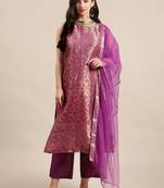 Women Purple Ethnic Motifs Woven Design Kurta With Palazzos & Dupatta