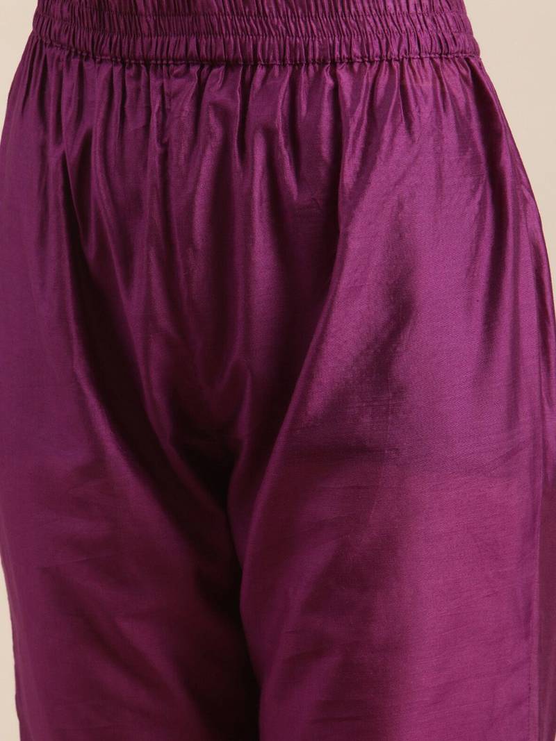 Women Purple Ethnic Motifs Woven Design Kurta With Palazzos & Dupatta