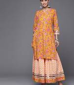 Women Mustard Yellow & White Ethnic Print Print Pure Cotton Kurta with Sharara