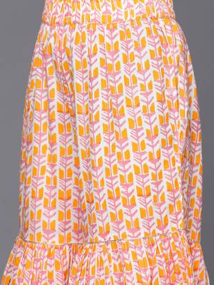 Women Mustard Yellow & White Ethnic Print Print Pure Cotton Kurta with Sharara 3