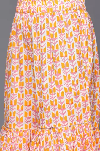 Women Mustard Yellow & White Ethnic Print Print Pure Cotton Kurta with Sharara