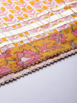 Women Mustard Yellow & White Ethnic Print Print Pure Cotton Kurta with Sharara 7