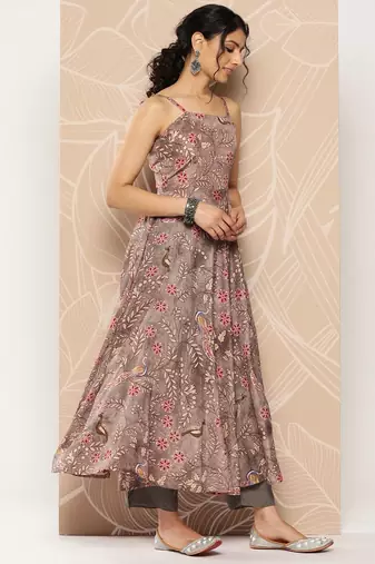 Floral Printed Kurta With Trousers & Dupatta