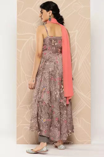 Floral Printed Kurta With Trousers & Dupatta