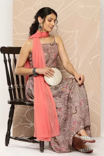 Floral Printed Kurta With Trousers & Dupatta