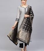 Women Grey & Black Zari & Thread Work Kurta with Trousers & Dupatta