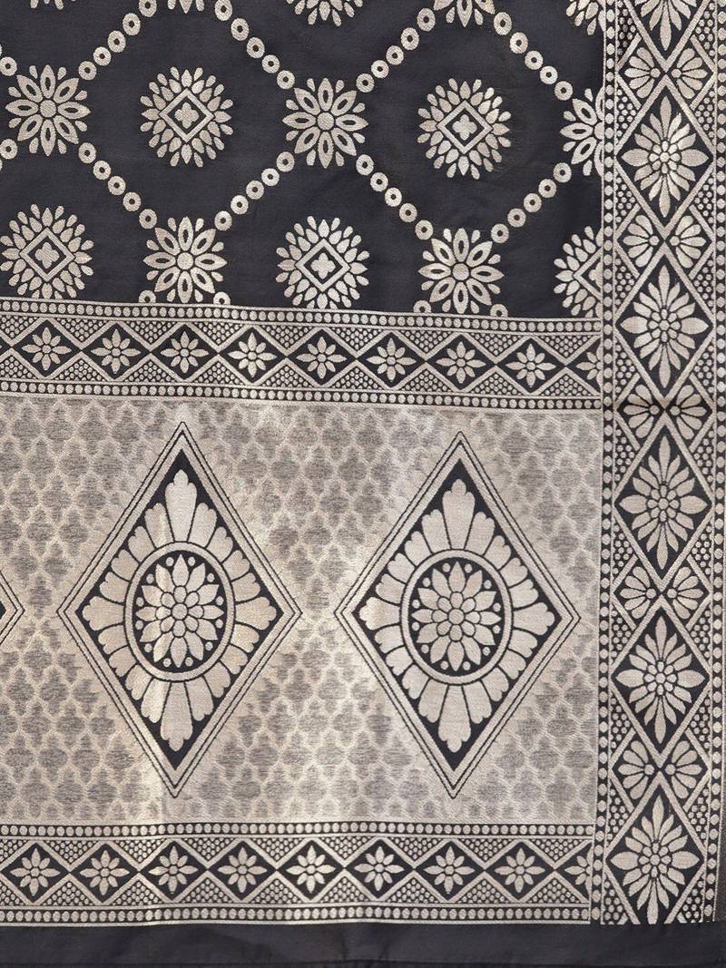 Women Grey & Black Zari & Thread Work Kurta with Trousers & Dupatta