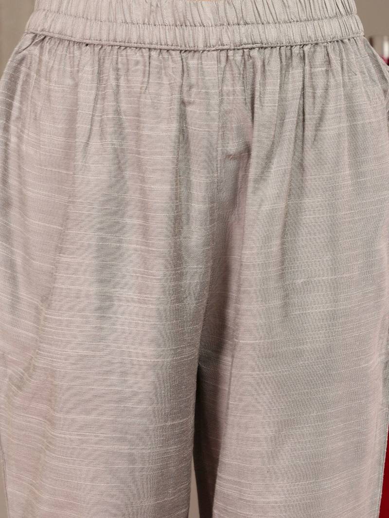 Floral Yoke Design Sequinned Kurta & Trousers With Dupatta
