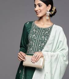 Women Green Ethnic Motifs Yoke Design Gotta Patti Pure Cotton Kurta with Trousers & With Dupatta