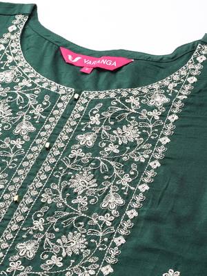 Women Green Ethnic Motifs Yoke Design Gotta Patti Pure Cotton Kurta with Trousers & With Dupatta 3